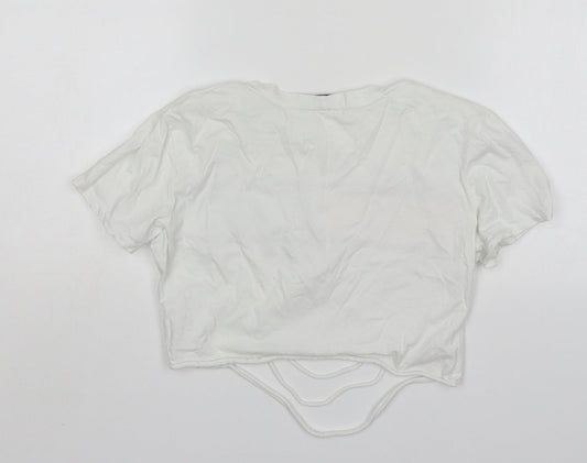 Style Wise Womens White  Cotton Cropped T-Shirt Size S Round Neck