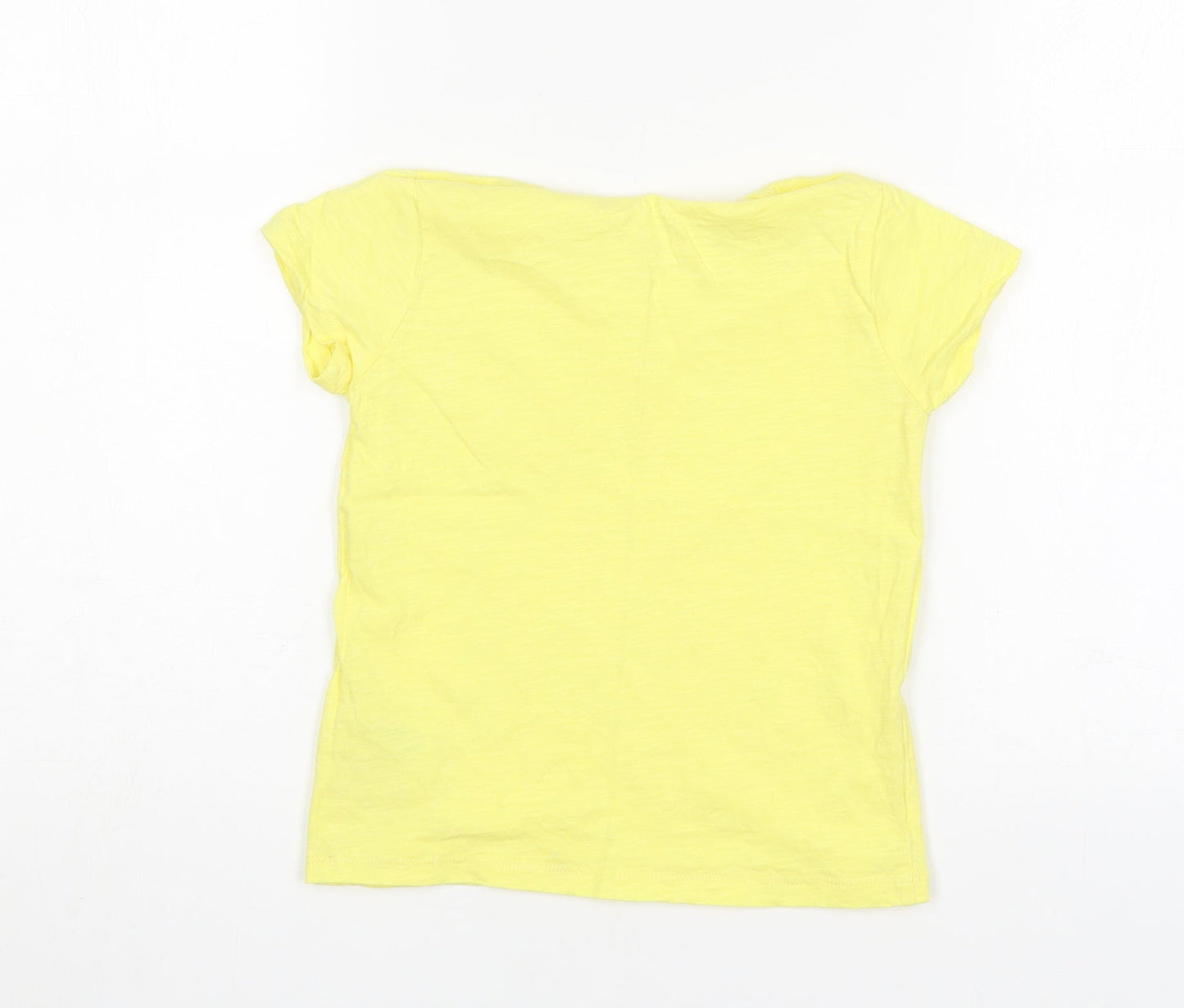 Primark Girls Yellow  Cotton Basic T-Shirt Size 4-5 Years Round Neck