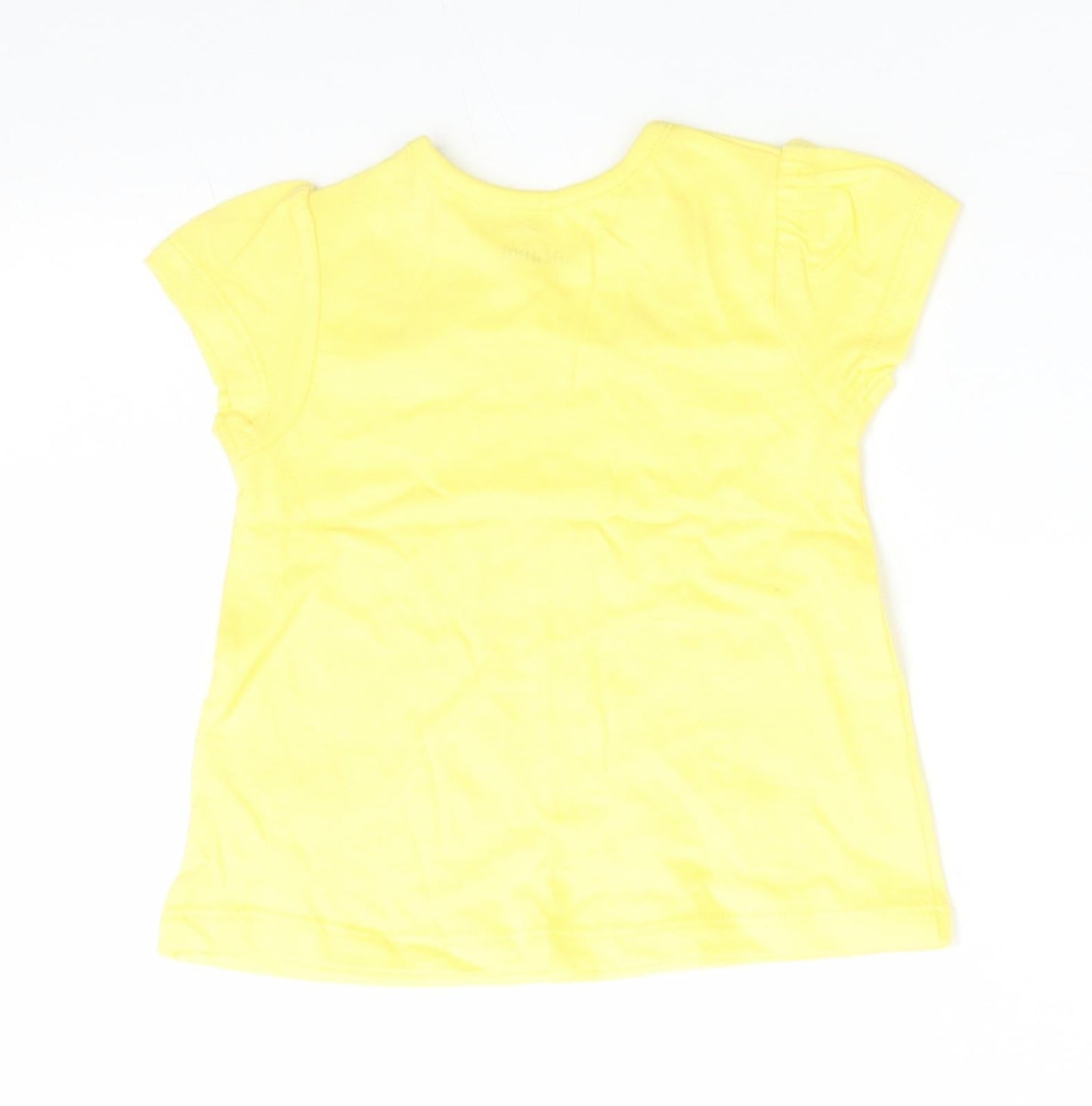 Nutmeg Girls Yellow Floral Cotton Basic T-Shirt Size 3-6 Months Round Neck Snap - Embroidered daisies around front neck