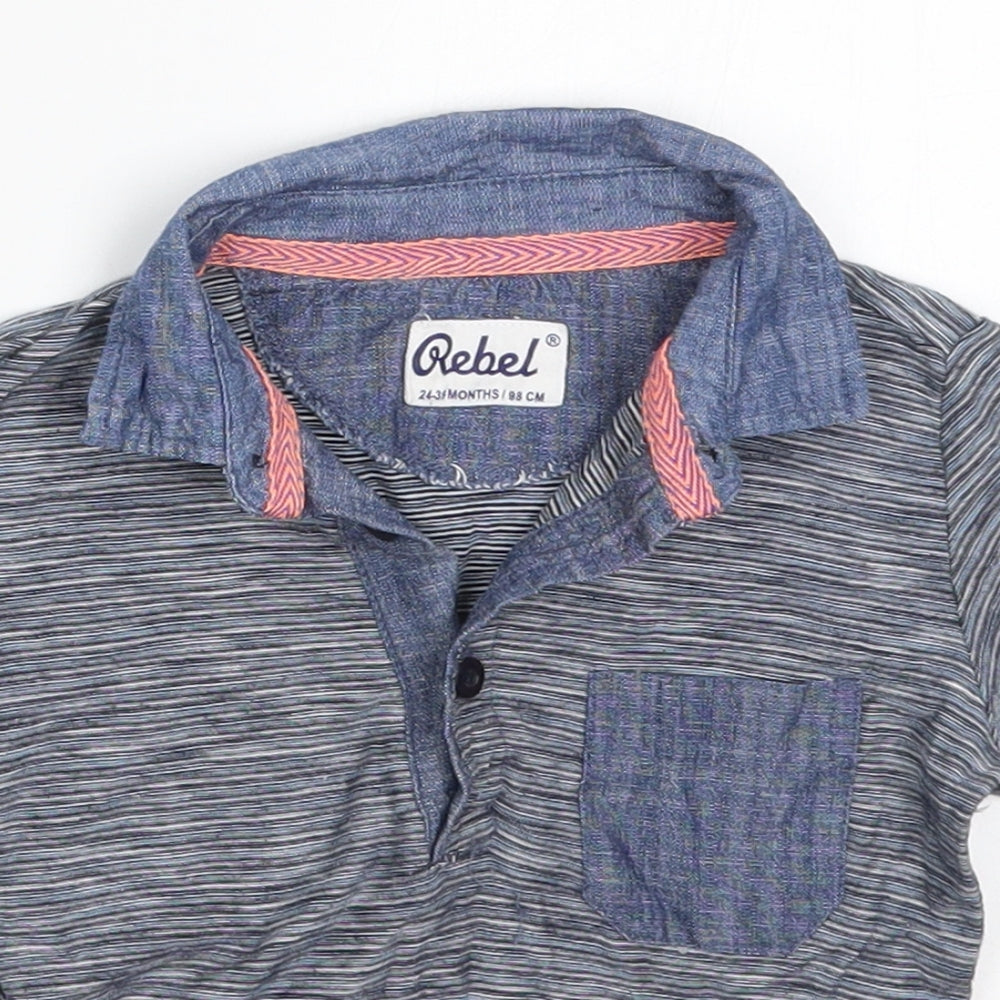 Primark Boys Blue Striped Cotton Basic Polo Size 2-3 Years Collared Pullover