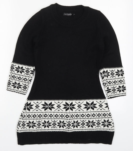 Haoduoyi Womens Black Round Neck Geometric Acrylic Pullover Jumper Size S   - Snowflake