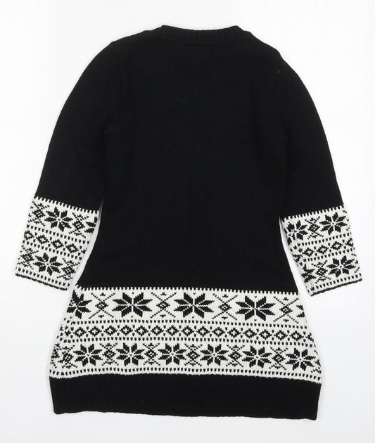 Haoduoyi Womens Black Round Neck Geometric Acrylic Pullover Jumper Size S   - Snowflake