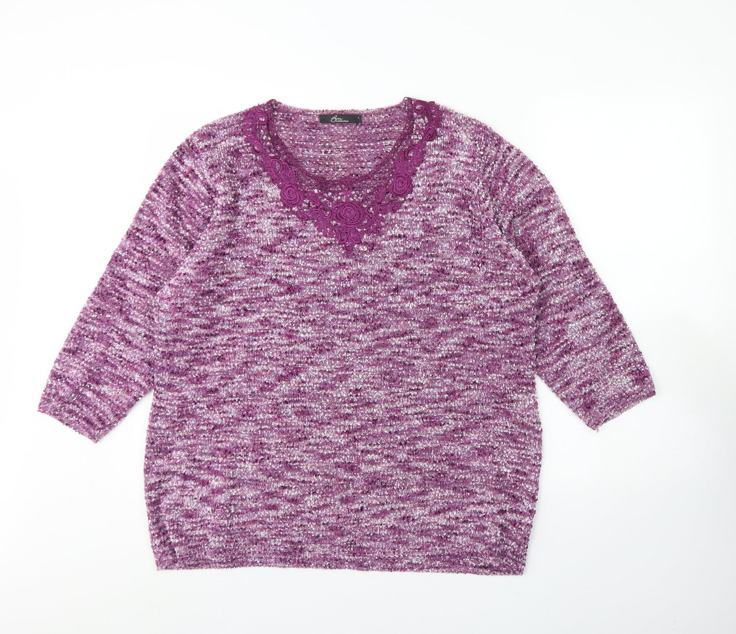 BM Womens Purple Round Neck  Acrylic Pullover Jumper Size L