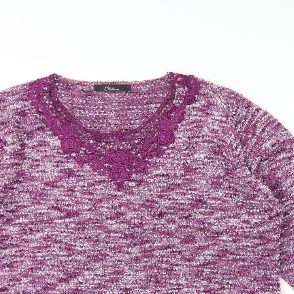 BM Womens Purple Round Neck  Acrylic Pullover Jumper Size L
