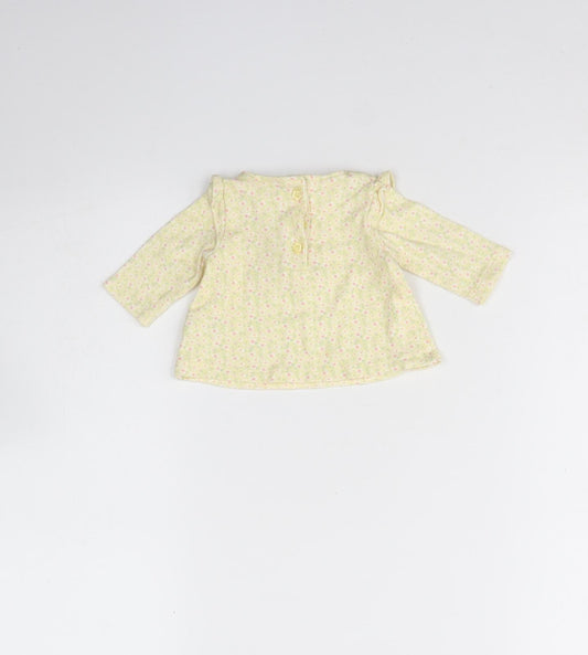 Mini Club Girls Yellow Floral Cotton Basic Blouse Size 0-3 Months Round Neck Button - Small baby