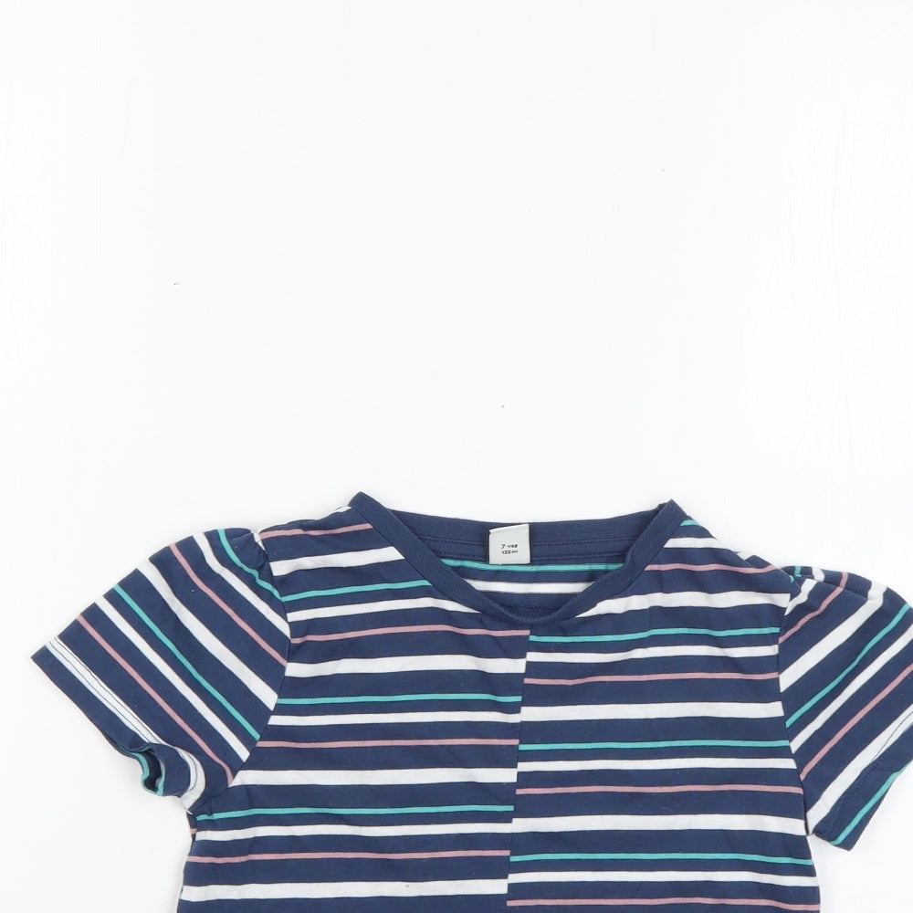 TU Girls Multicoloured Striped Polyester Basic T-Shirt Size 7 Years Round Neck