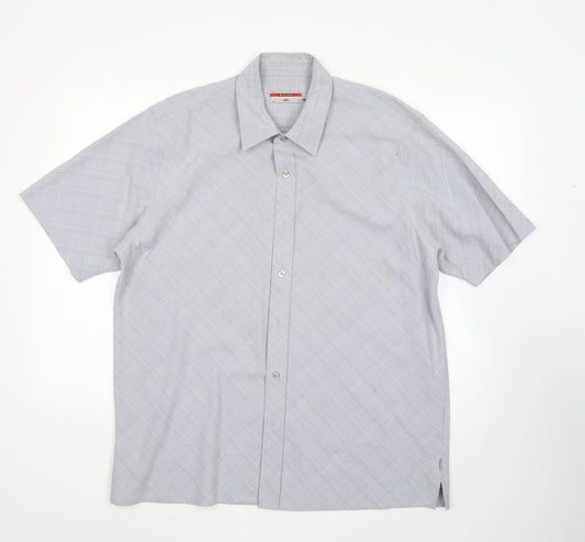 Lee Cooper Mens Grey Check Viscose  Button-Up Size L Collared