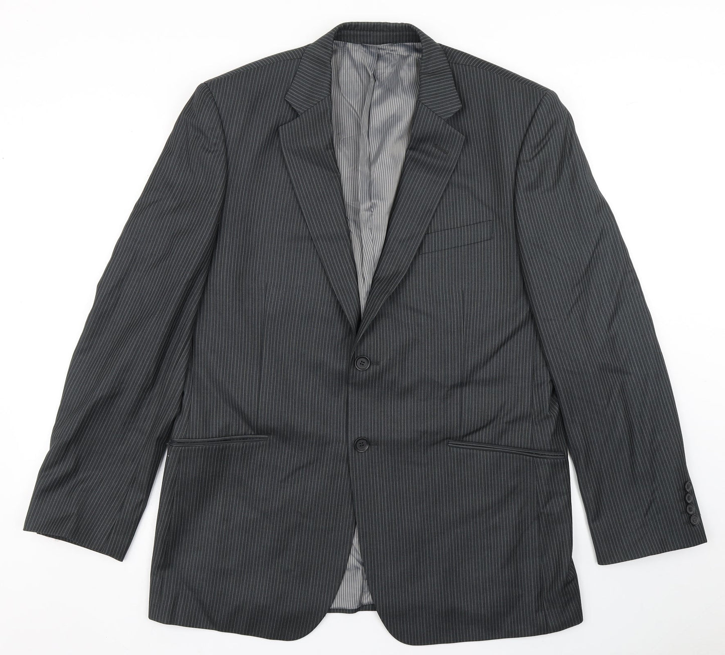 Burton Mens Grey Striped Polyester Jacket Blazer Size 42   - Tailored Fit