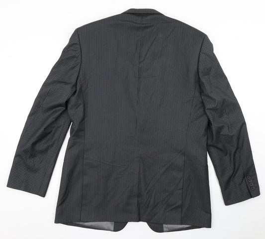 Burton Mens Grey Striped Polyester Jacket Blazer Size 42   - Tailored Fit