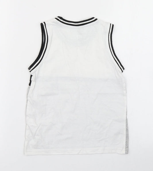 George Boys Grey Colourblock Cotton Basic Tank Size 5-6 Years Crew Neck