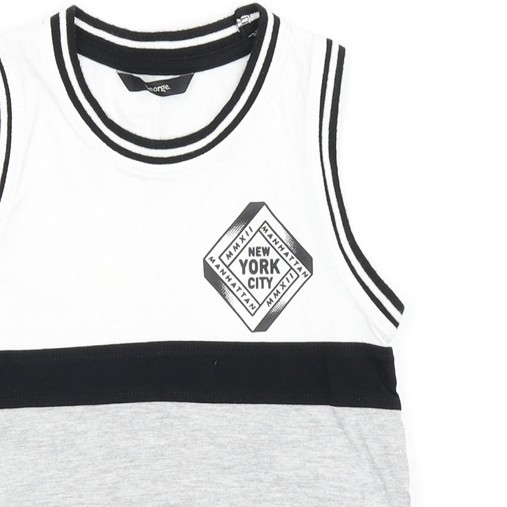 George Boys Grey Colourblock Cotton Basic Tank Size 5-6 Years Crew Neck