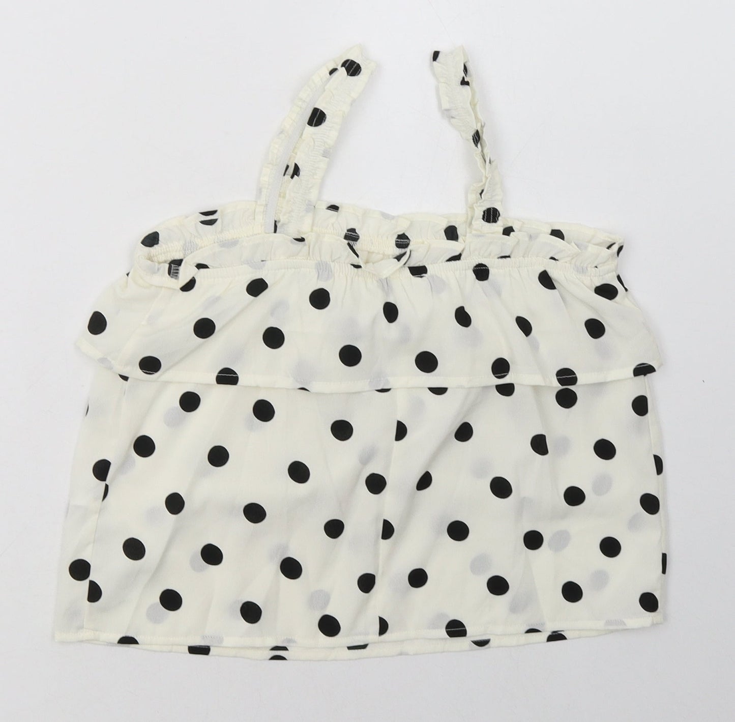 Primark Girls White Polka Dot Polyester Basic Tank Size 9-10 Years Square Neck Pullover