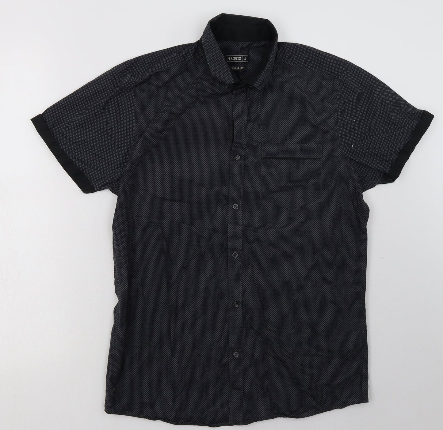 Peacocks Mens Blue Geometric Cotton  Button-Up Size S Collared Button