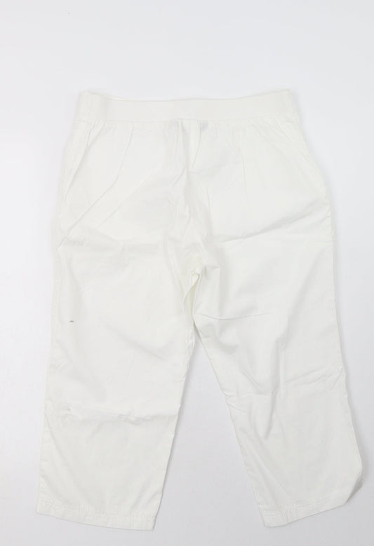 bonmarch Womens White  Cotton Cropped Trousers Size 12 L22 in Regular Button