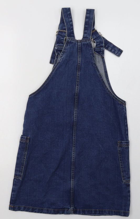Primark Womens Blue  Cotton Pencil Dress  Size 8  Square Neck Buckle