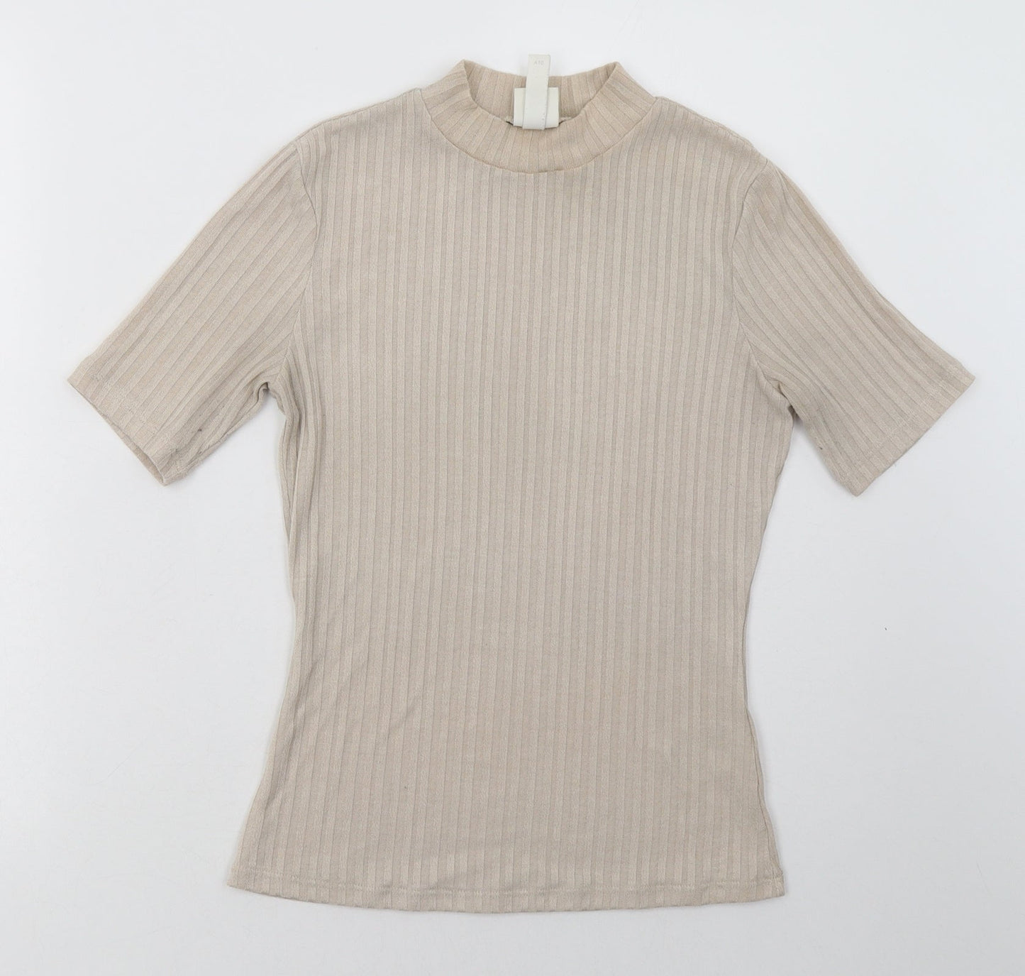 H&M Womens Beige  Polyester Basic T-Shirt Size XS Crew Neck