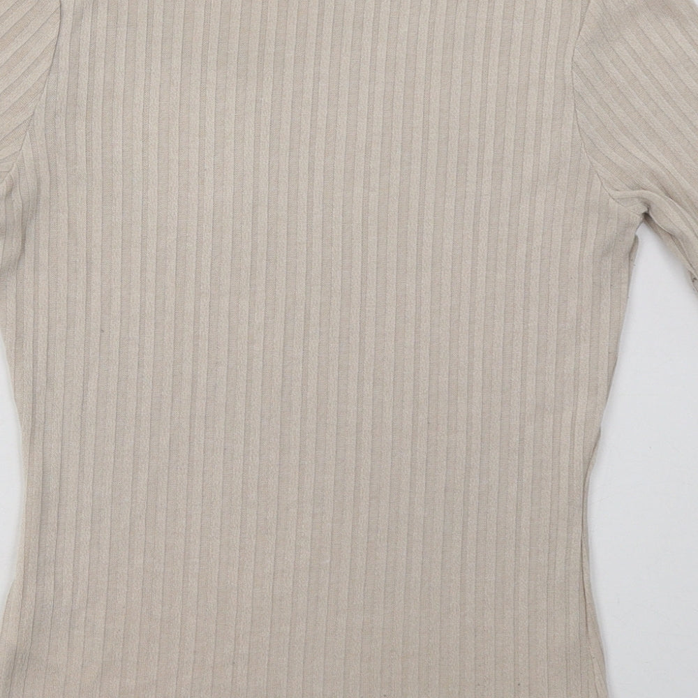 H&M Womens Beige  Polyester Basic T-Shirt Size XS Crew Neck