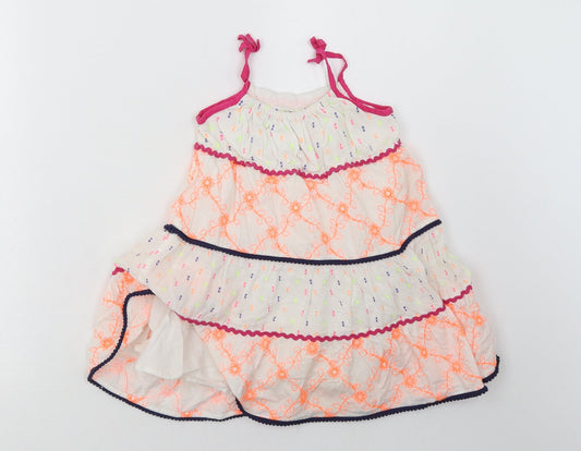 Matalan Girls White Geometric Cotton A-Line  Size 18-24 Months  Square Neck Pullover