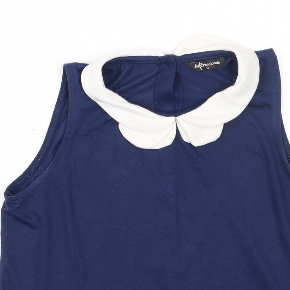 Internacionale Womens Blue  Polyester Basic Tank Size 10 Collared