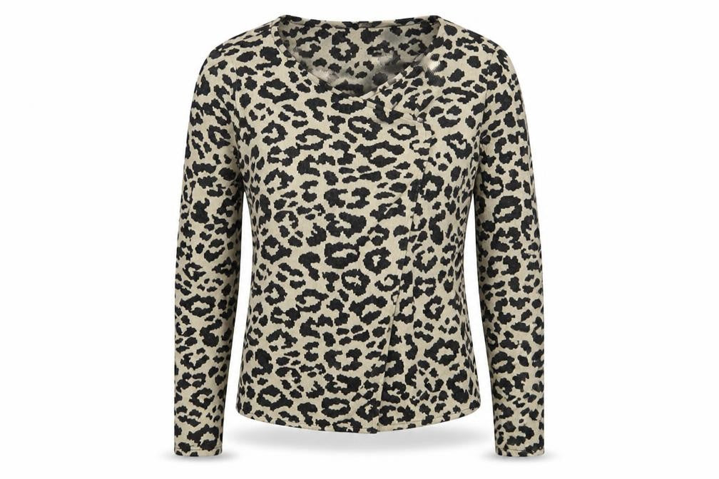 NEXT Womens Beige Scoop Neck Animal Print Polyester Cardigan Jumper Size 10