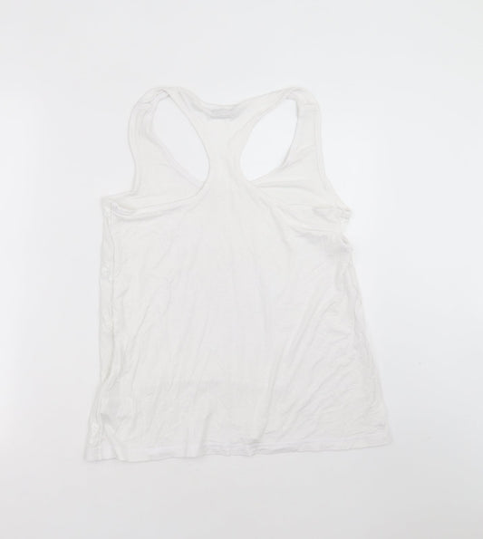 NEXT Womens White Striped Viscose Basic Tank Size 12 Round Neck - sequins