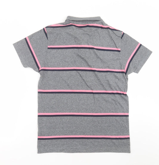 Primark Mens Grey Striped Cotton  Polo Size M Collared