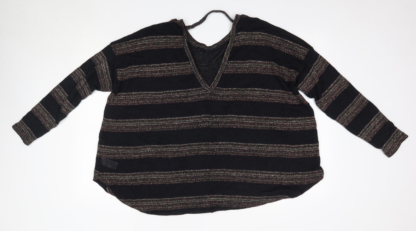NEXT Womens Black Round Neck Striped Polyester Pullover Jumper Size 14