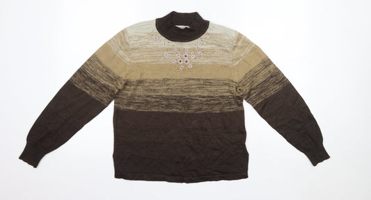 Montafon Womens Brown High Neck  Acrylic Pullover Jumper Size L