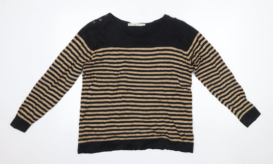 Isle Womens Brown Round Neck Striped 100% Cotton Pullover Jumper Size L