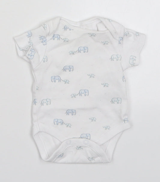 NEXT Boys White  Cotton Babygrow One-Piece Size Newborn  Button - Elephants