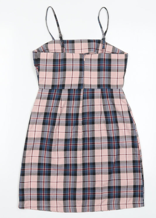 Primark Womens Pink Check Polyester Mini  Size 4  Round Neck Zip