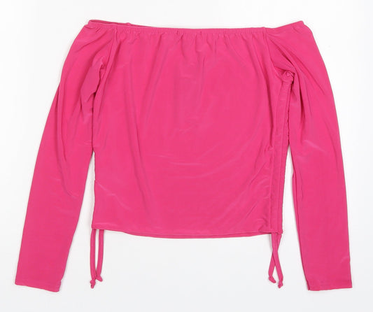 Nasty Gal Womens Pink  Polyester Cropped T-Shirt Size 12 Off the Shoulder