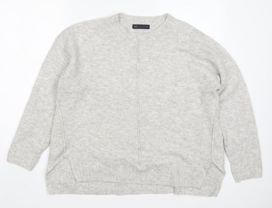 Marks and Spencer Womens Grey Round Neck  Acrylic Pullover Jumper Size L
