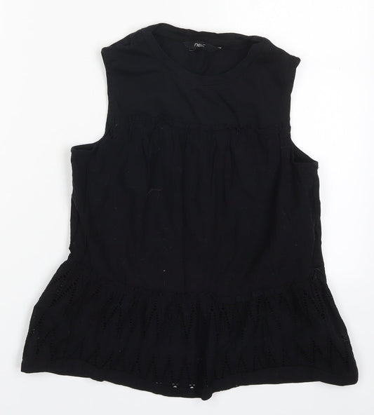NEXT Womens Black  Cotton Basic Tank Size 6 Round Neck
