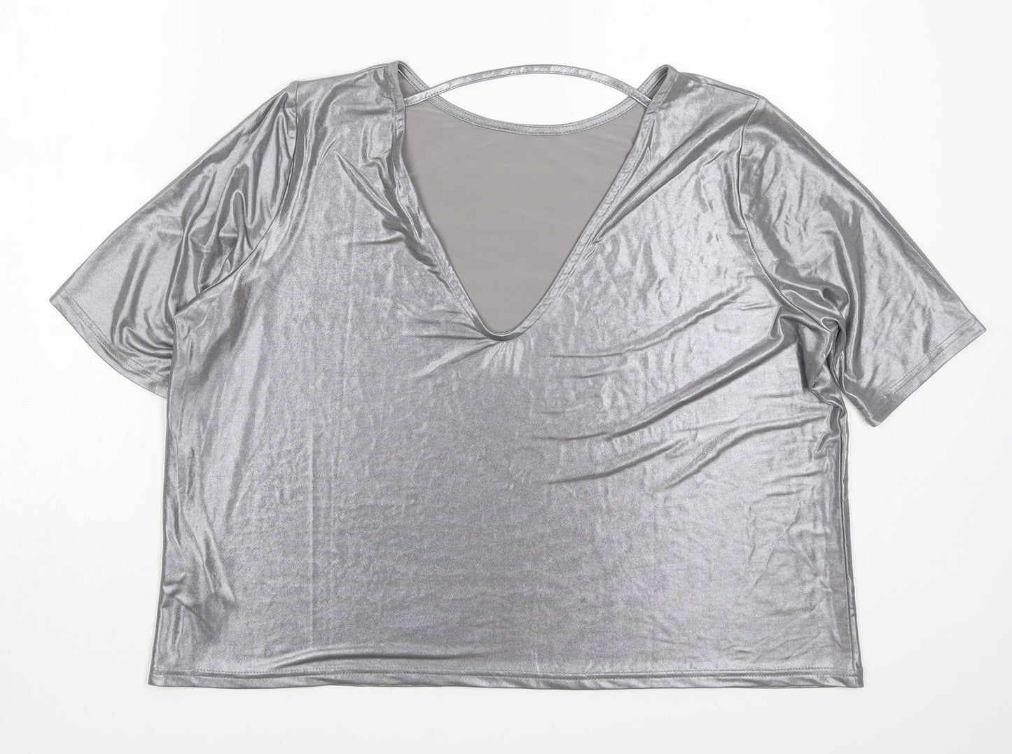 River Island Womens Silver  Polyester Basic T-Shirt Size 8 Round Neck