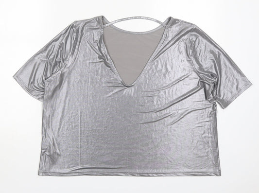 River Island Womens Silver  Polyester Basic T-Shirt Size 8 Round Neck