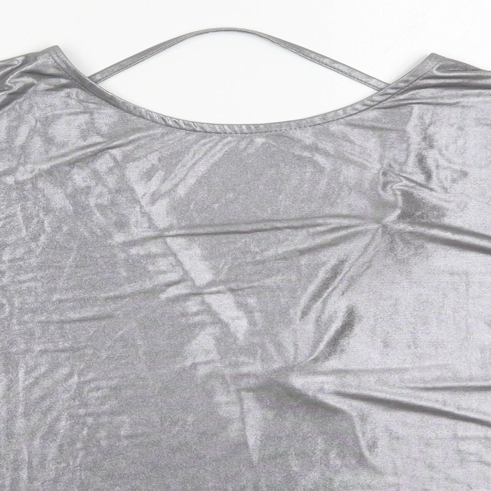River Island Womens Silver  Polyester Basic T-Shirt Size 8 Round Neck