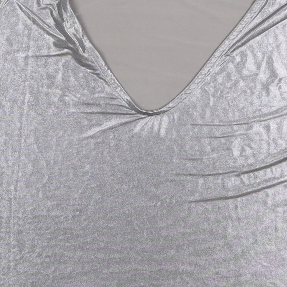 River Island Womens Silver  Polyester Basic T-Shirt Size 8 Round Neck