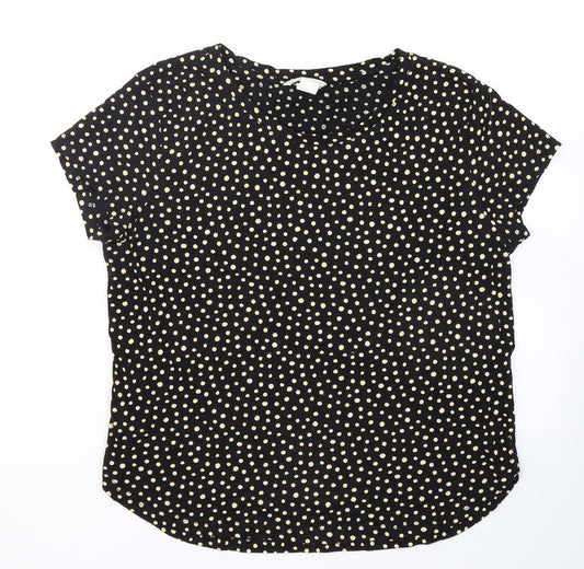 H&M Womens Black Polka Dot Cotton Basic T-Shirt Size S Crew Neck