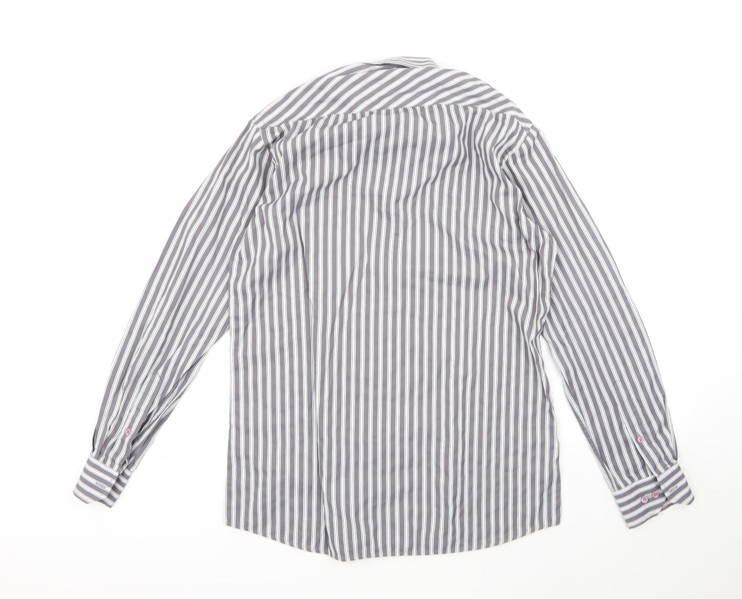 smart look Mens Multicoloured Striped Polyester  Button-Up Size 39 Crew Neck
