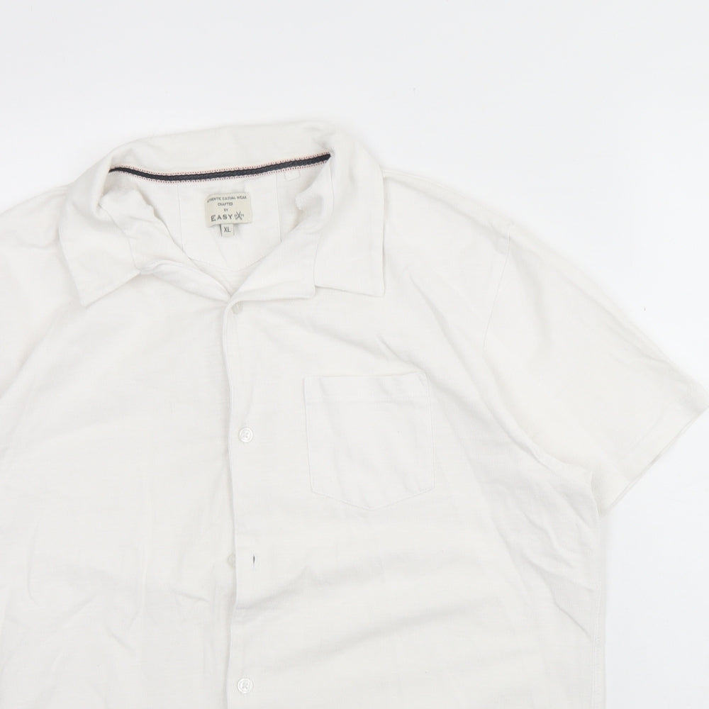 Easy Mens White  Cotton  Button-Up Size XL Collared Button