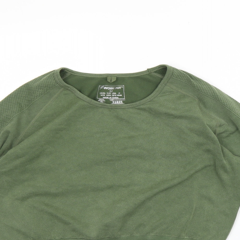 Workout Girls Green  Polyamide Basic T-Shirt Size 14 Years Round Neck