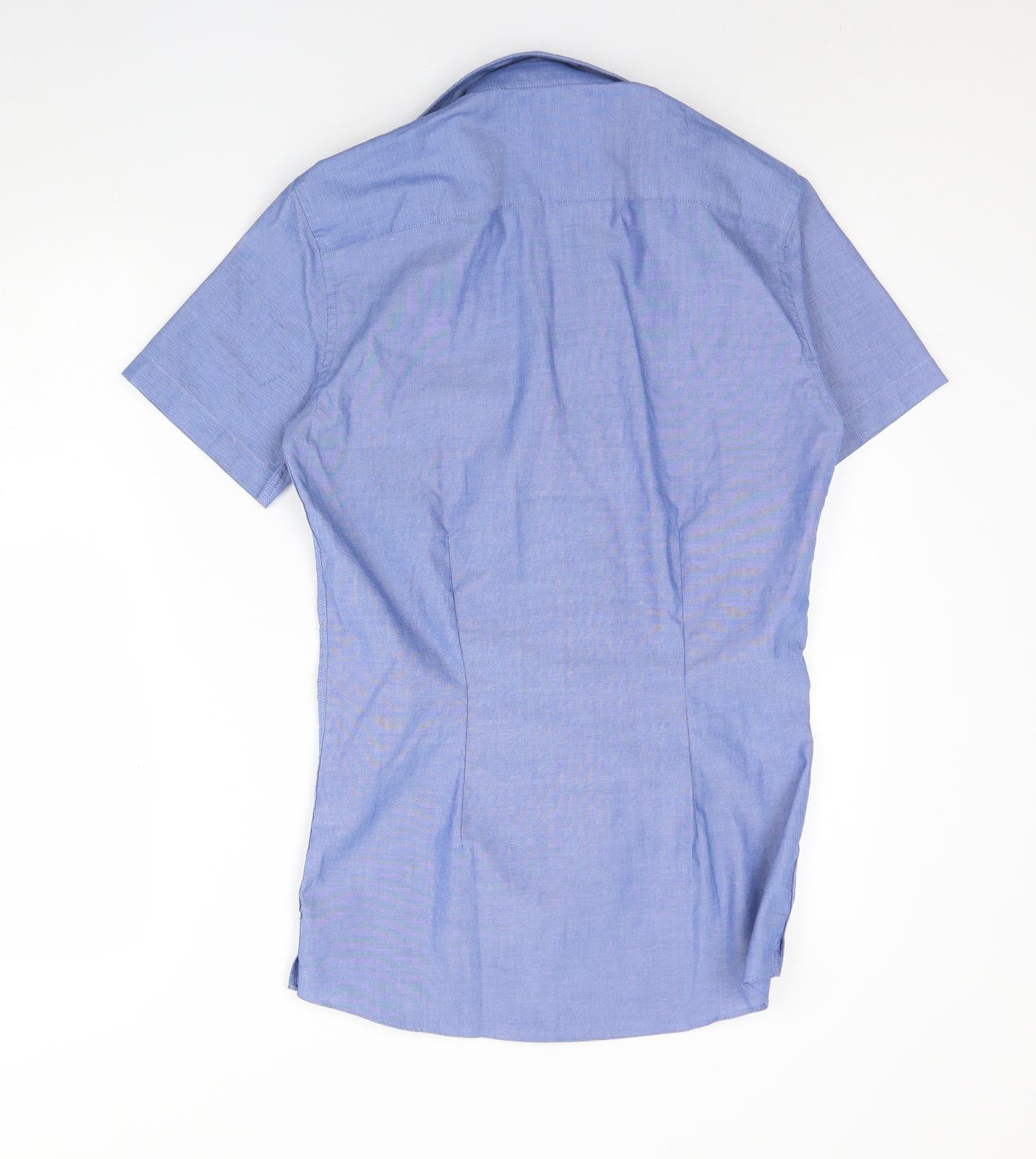 NEXT Mens Blue  Cotton  Dress Shirt Size 14 Collared Button