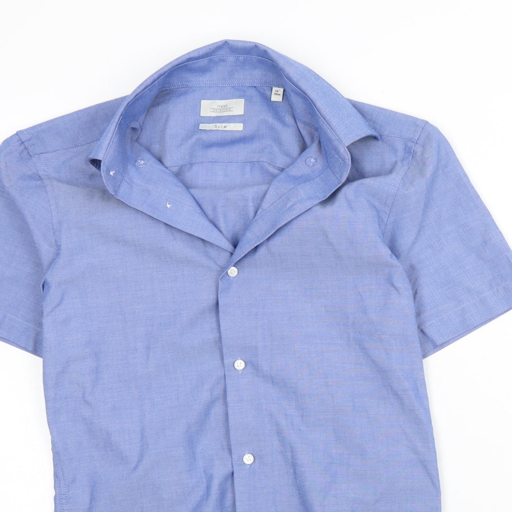 NEXT Mens Blue  Cotton  Dress Shirt Size 14 Collared Button