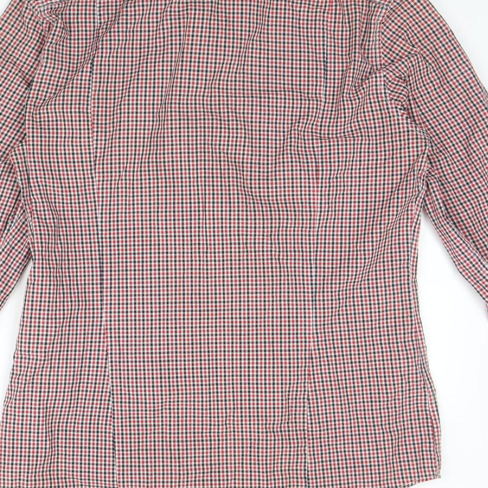 H&M Mens Red Plaid Cotton  Dress Shirt Size S Collared Button