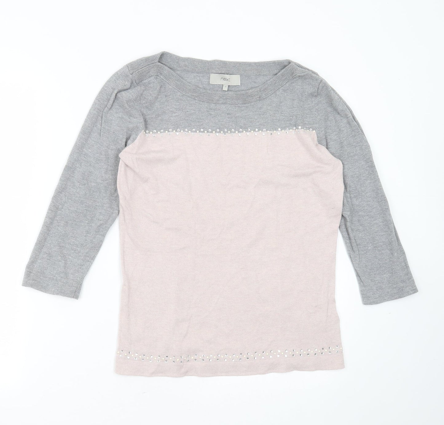 NEXT Womens Pink Boat Neck  Cotton Pullover Jumper Size 10   - Rhinestone detail