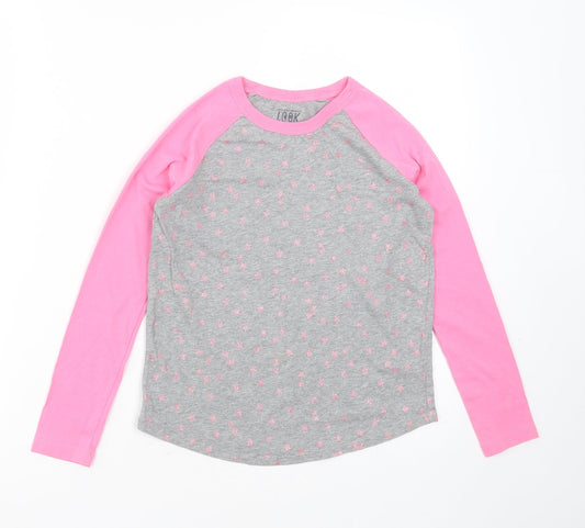 Crewcuts Girls Grey Geometric Cotton Basic T-Shirt Size 8 Years Round Neck  - Star Pattern