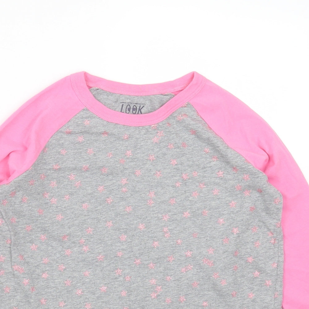Crewcuts Girls Grey Geometric Cotton Basic T-Shirt Size 8 Years Round Neck  - Star Pattern
