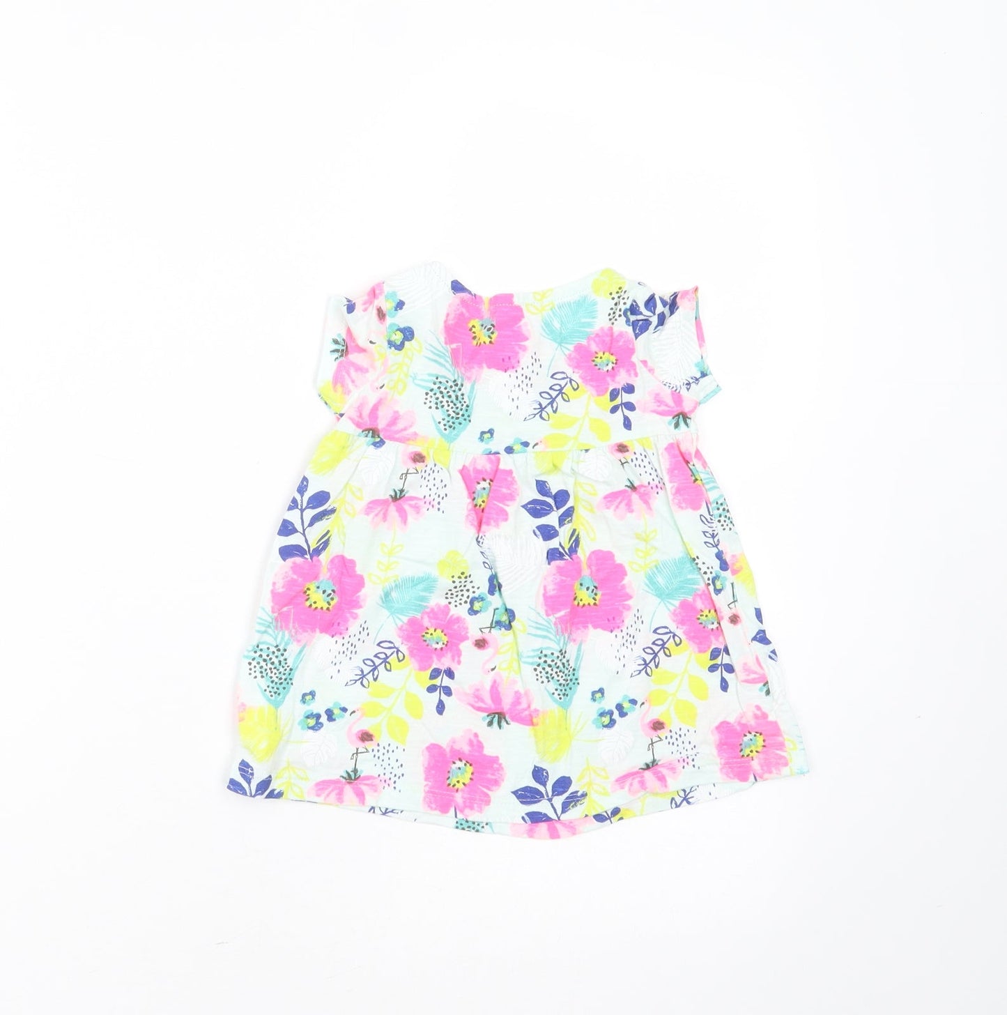 F&F Girls Multicoloured Floral Cotton T-Shirt Dress  Size 3-6 Months  Round Neck
