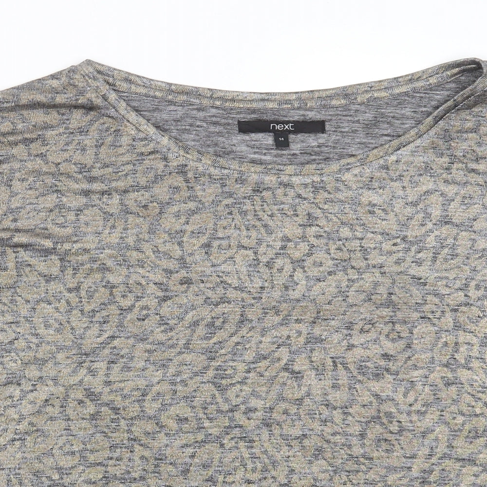 NEXT Womens Silver Round Neck Animal Print Polyester Pullover Jumper Size 14
